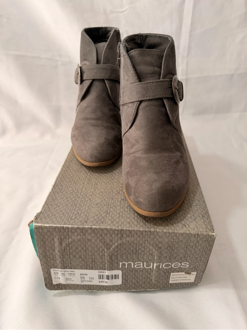 Maurices Charcoal Suede-Look Ankle Booties with Buckle Accent